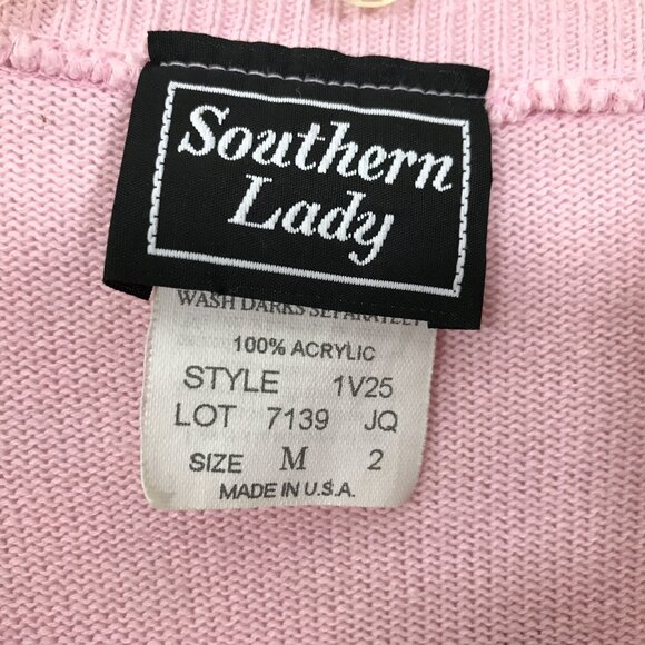 Vintage Cardigan Sweater Needlepoint Pink Top M - Picture 8 of 9